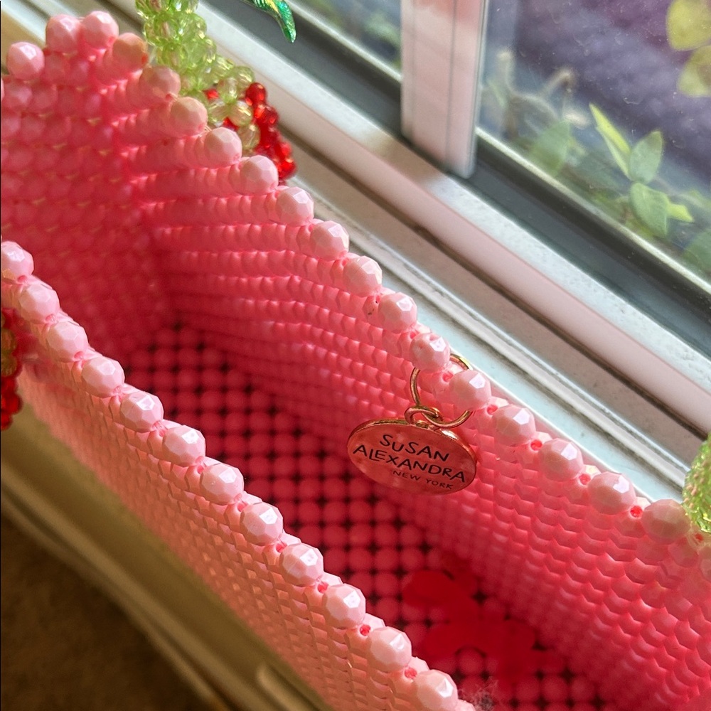 Susan Alexandra Rose Pink and Green Beaded Bag - Picture 5 of 6